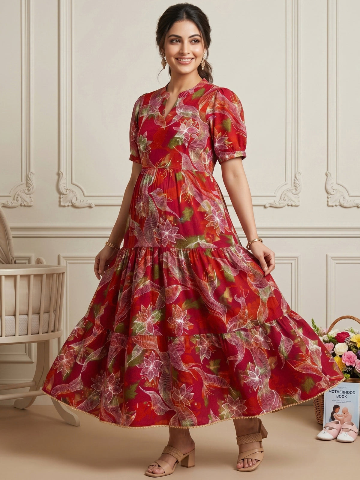 CLASSIC MATERNITY DRESS GOWN WITH NURSING ACCESS