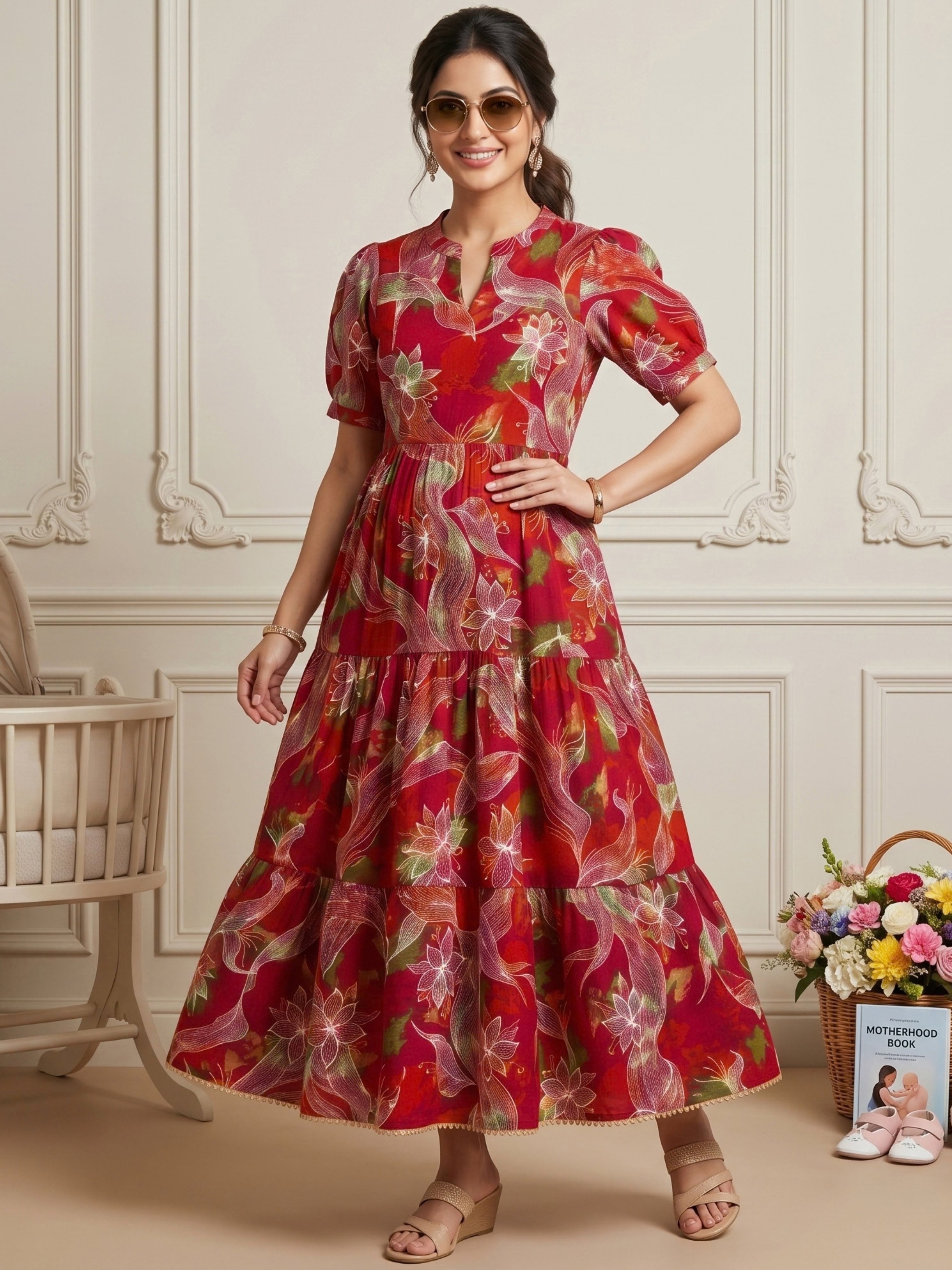 CLASSIC MATERNITY DRESS GOWN WITH NURSING ACCESS
