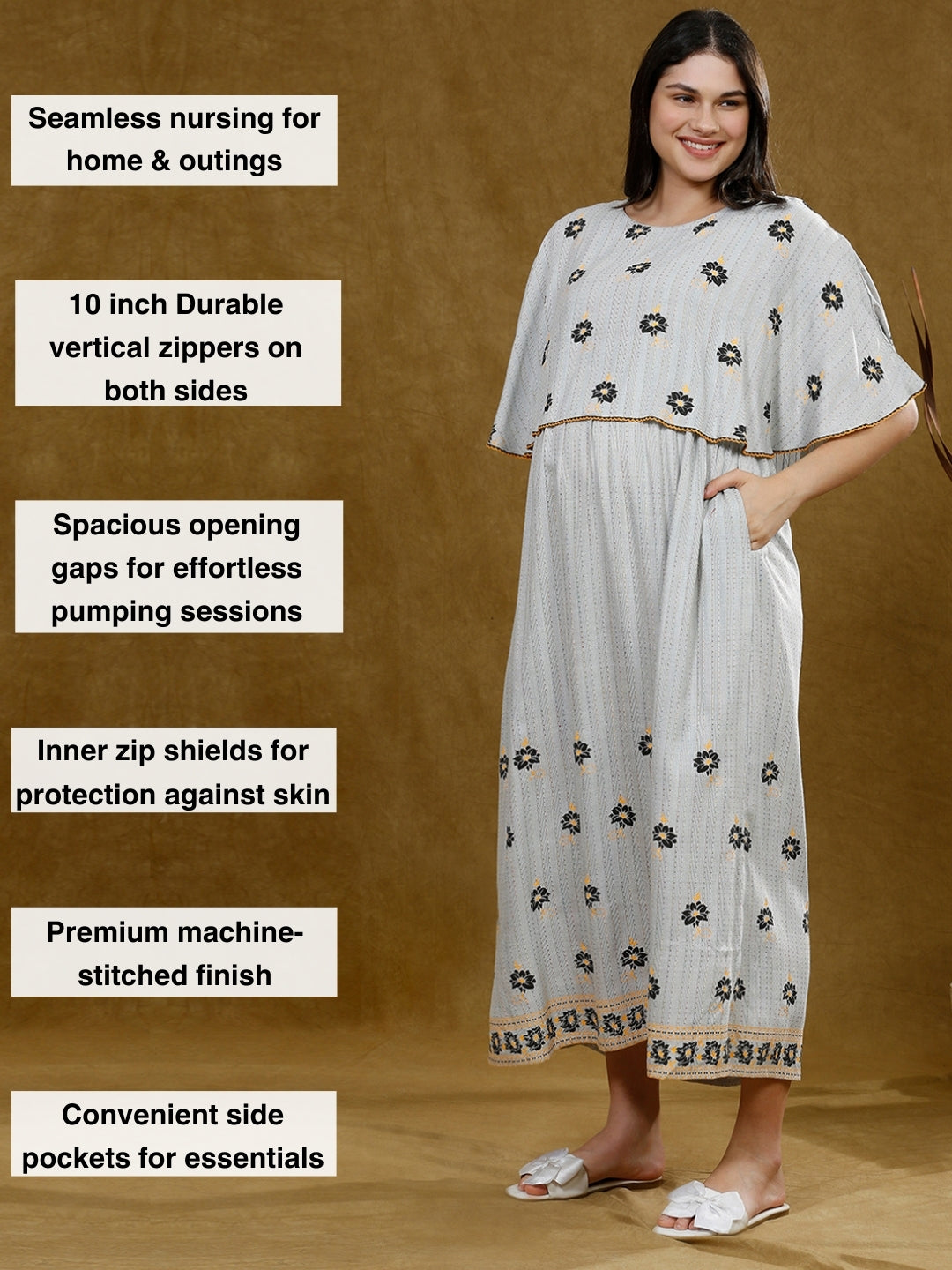 NEWEST PREGNANCY PONCHO GOWN WITH ATTACHED CAPE