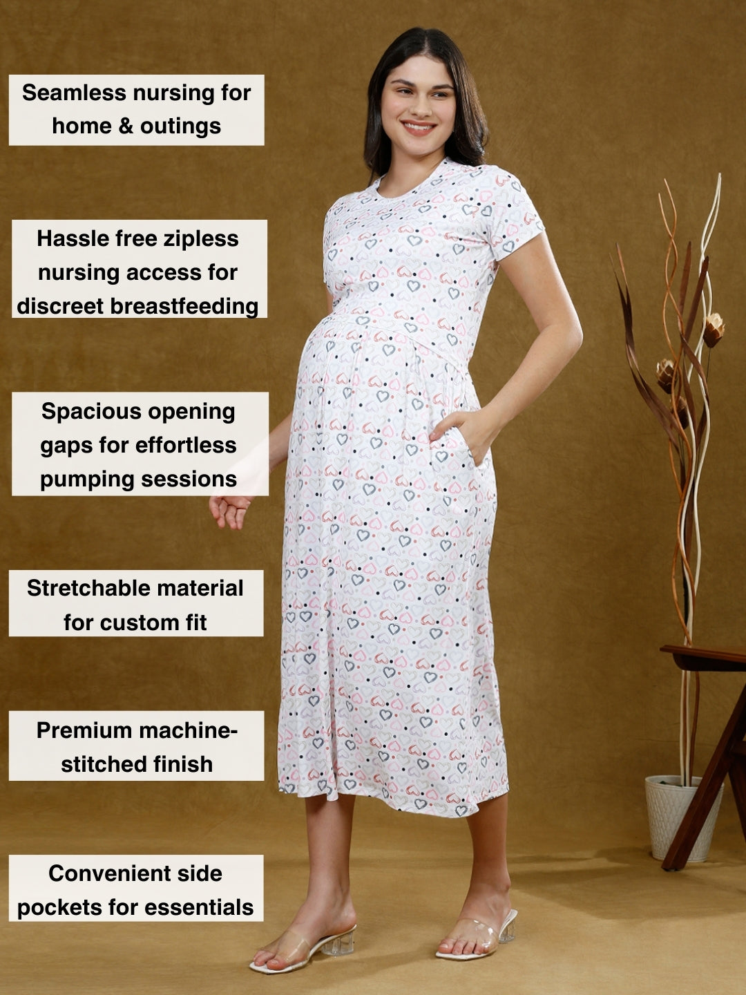 ENHANCE IN ZIPLESS FEEDING DRESS WITH POCKETS