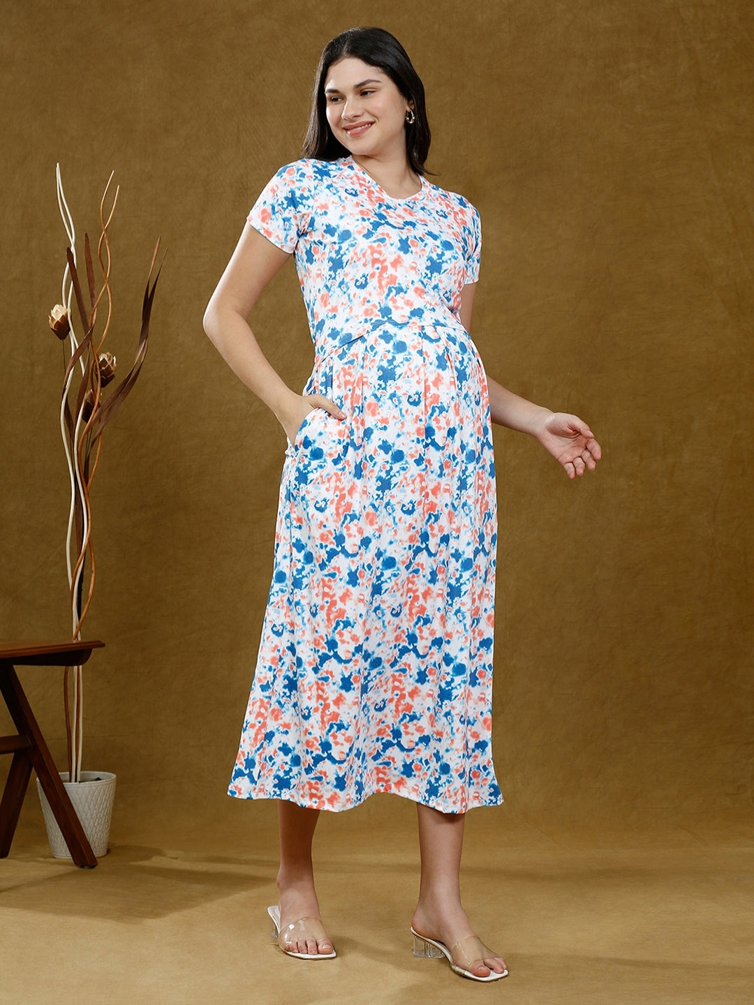 STYLISH ZIPLESS NURSING DRESS WITH POCKETS