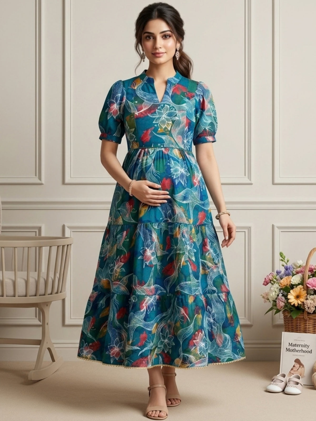 CLASSIC MATERNITY DRESS GOWN WITH NURSING ACCESS