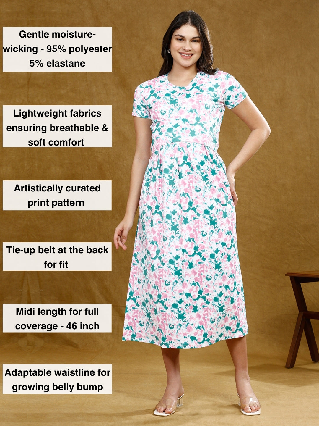 STYLISH ZIPLESS PREGNANCY DRESS WITH POCKETS