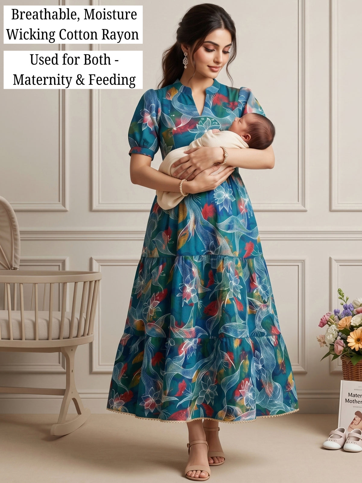 CLASSIC MATERNITY DRESS GOWN WITH NURSING ACCESS