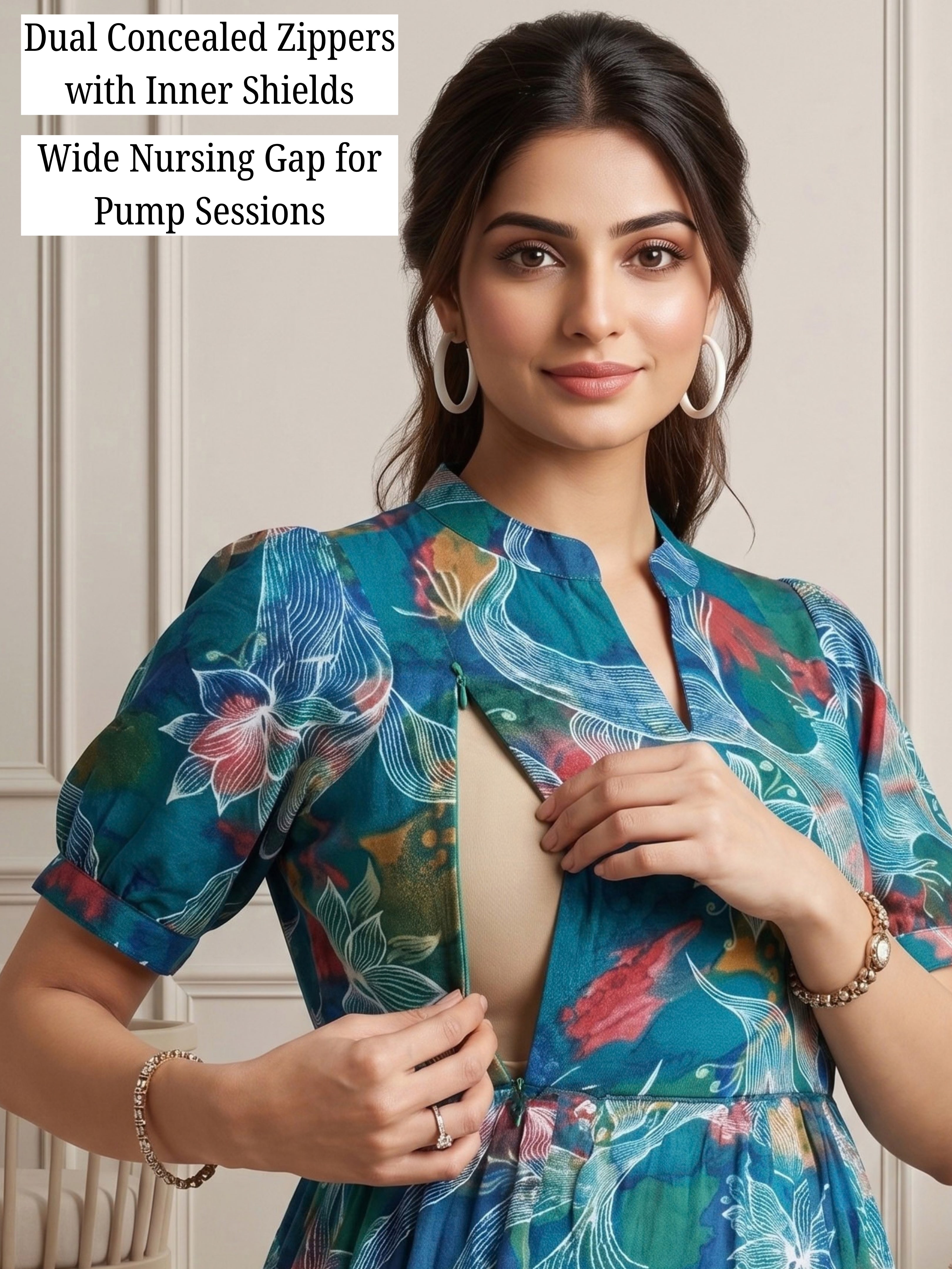 CLASSIC MATERNITY DRESS GOWN WITH NURSING ACCESS