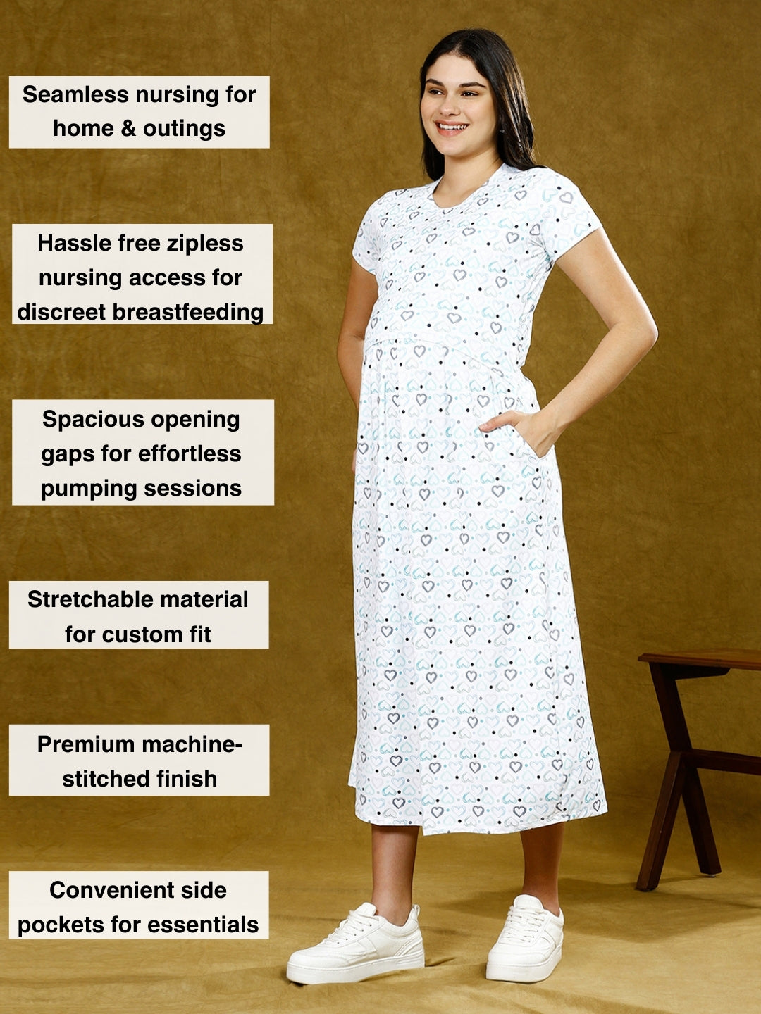 ENHANCE IN ZIPLESS NURSING DRESS WITH POCKETS