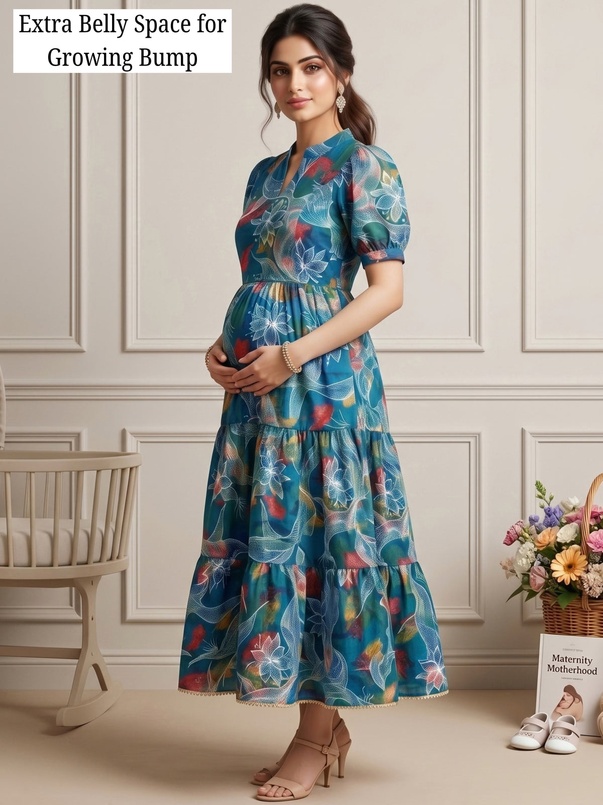 CLASSIC MATERNITY DRESS GOWN WITH NURSING ACCESS