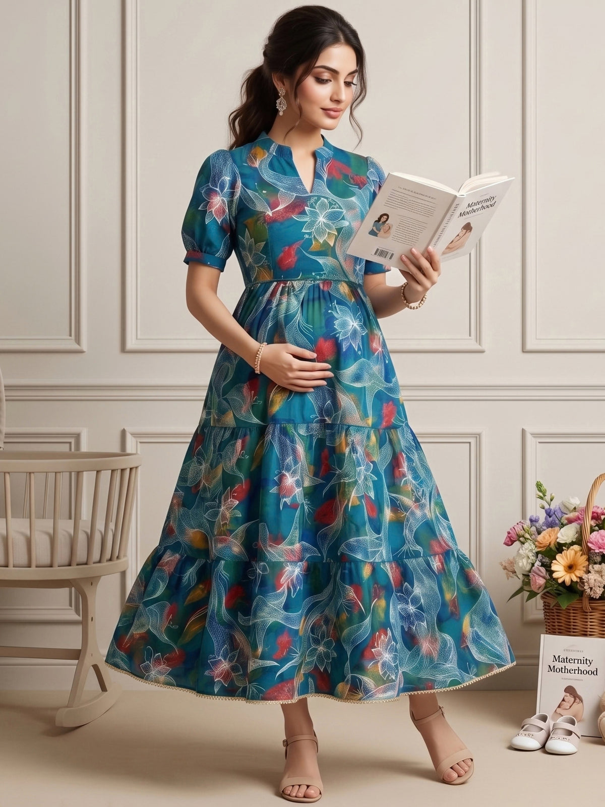 CLASSIC MATERNITY DRESS GOWN WITH NURSING ACCESS