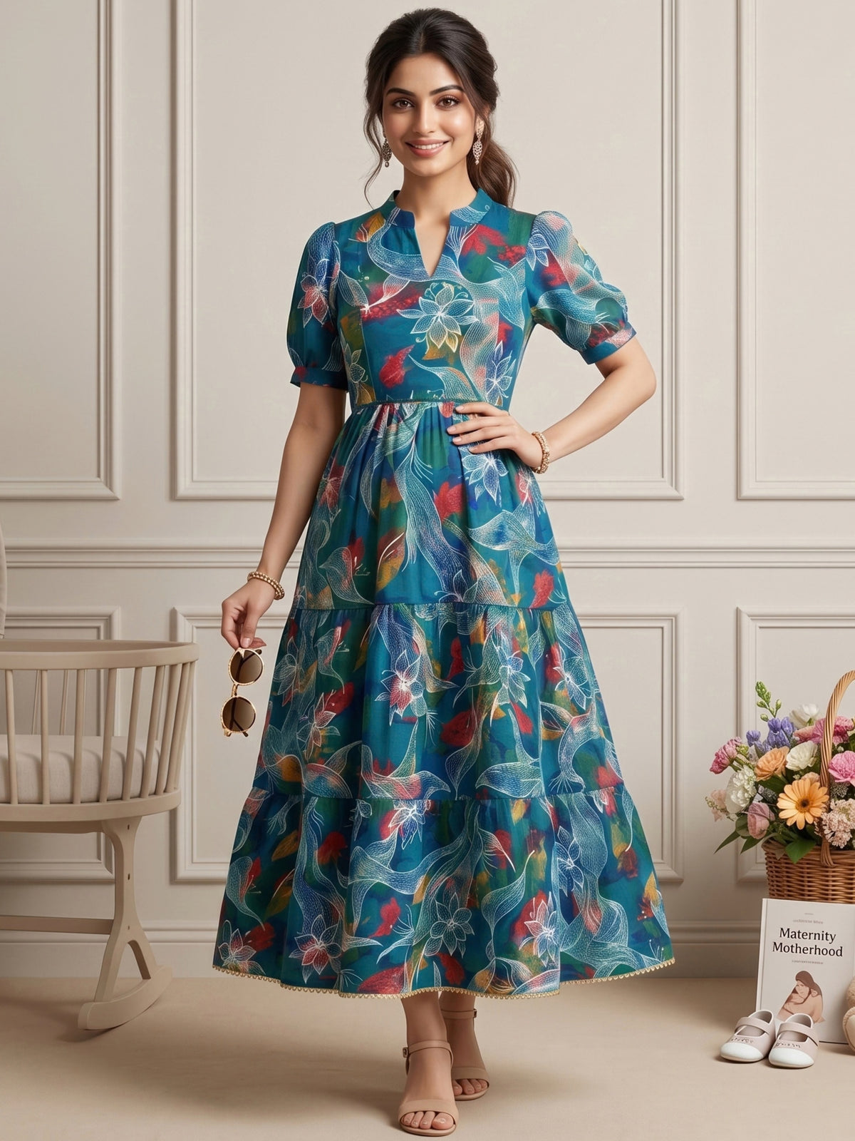 CLASSIC MATERNITY DRESS GOWN WITH NURSING ACCESS