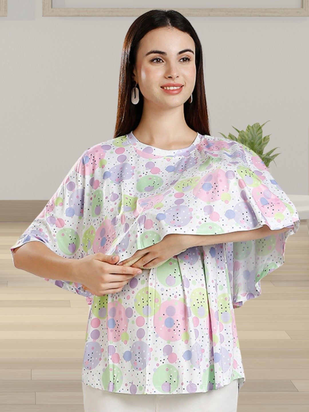 FASHIONABLE ZIPLESS TOP WITH ATTACHED NURSING COVER