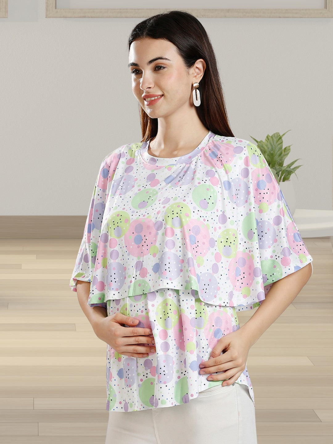 FASHIONABLE ZIPLESS TOP WITH ATTACHED NURSING COVER