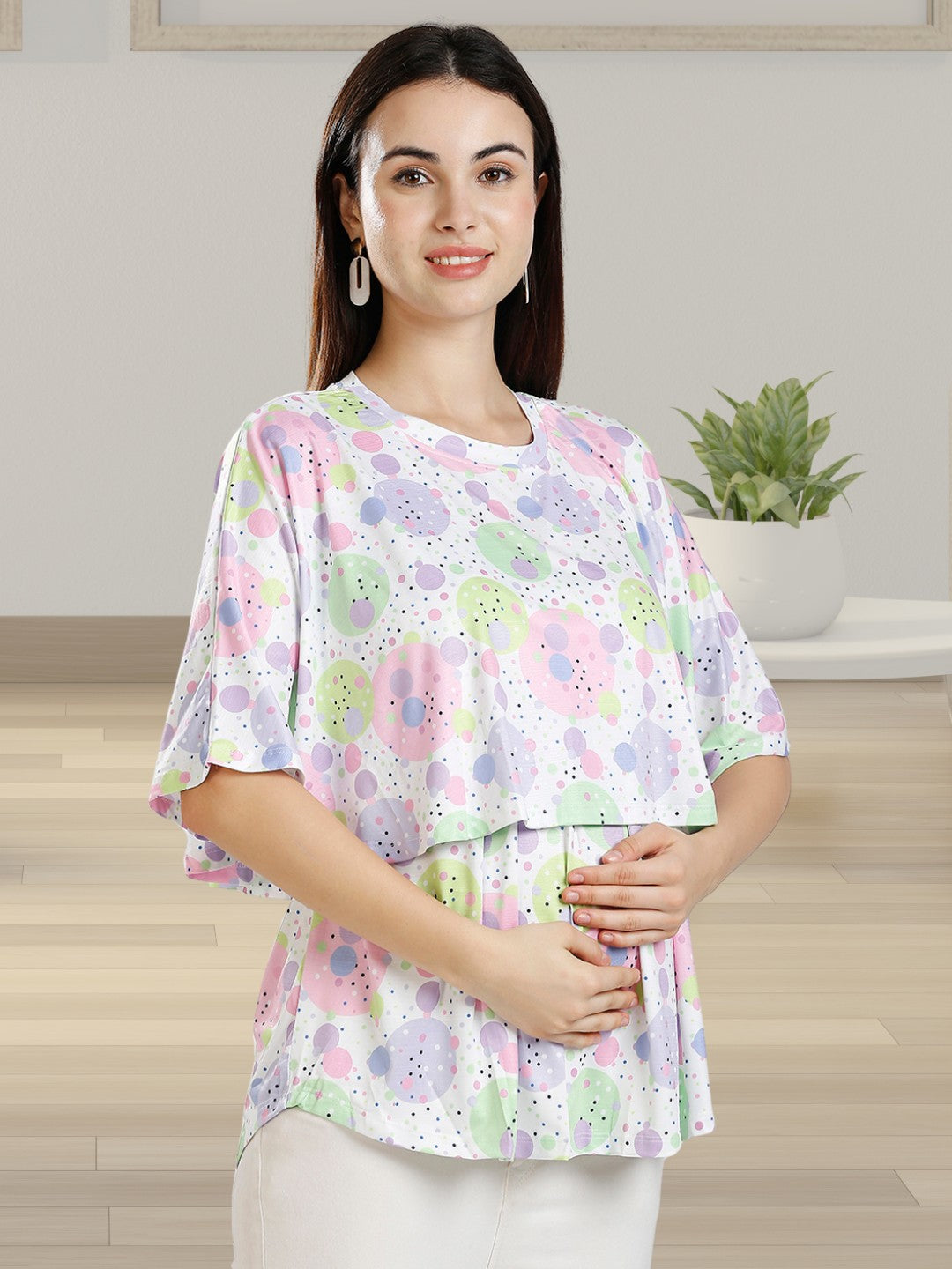 FASHIONABLE ZIPLESS TOP WITH ATTACHED NURSING COVER