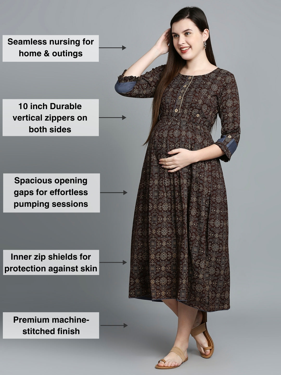 ELEGANT FEEDING FLARED KURTA FOR PREGNANCY