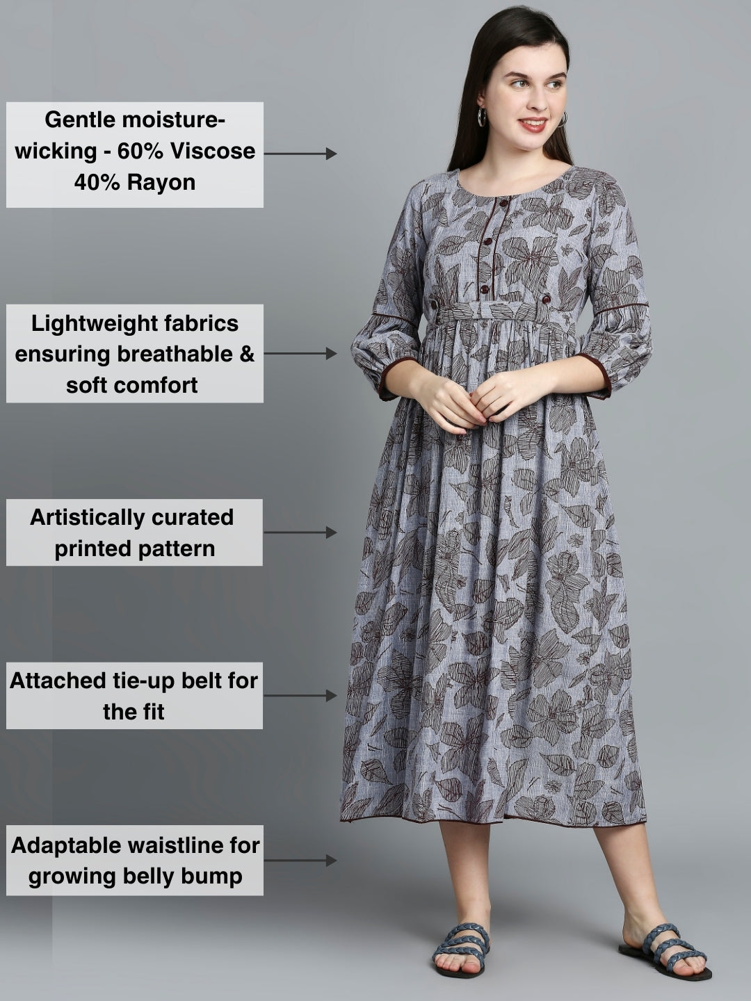 ELEGANT MATERNITY FLARED KURTA FOR NURSING