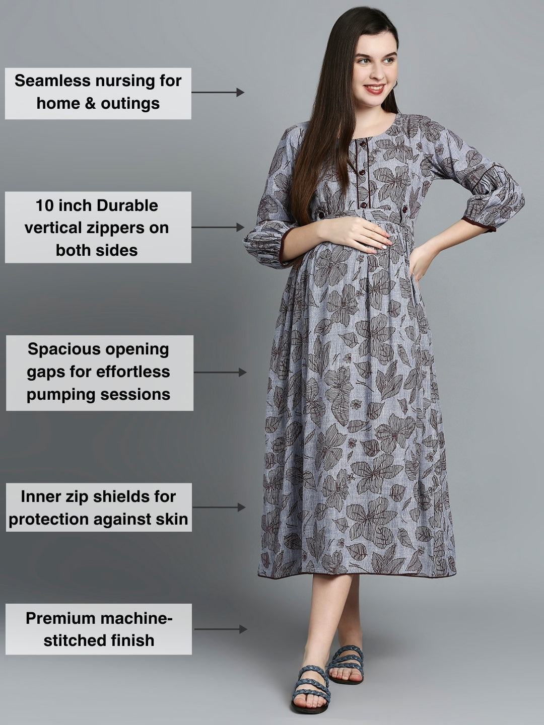 ELEGANT MATERNITY FLARED KURTA FOR NURSING