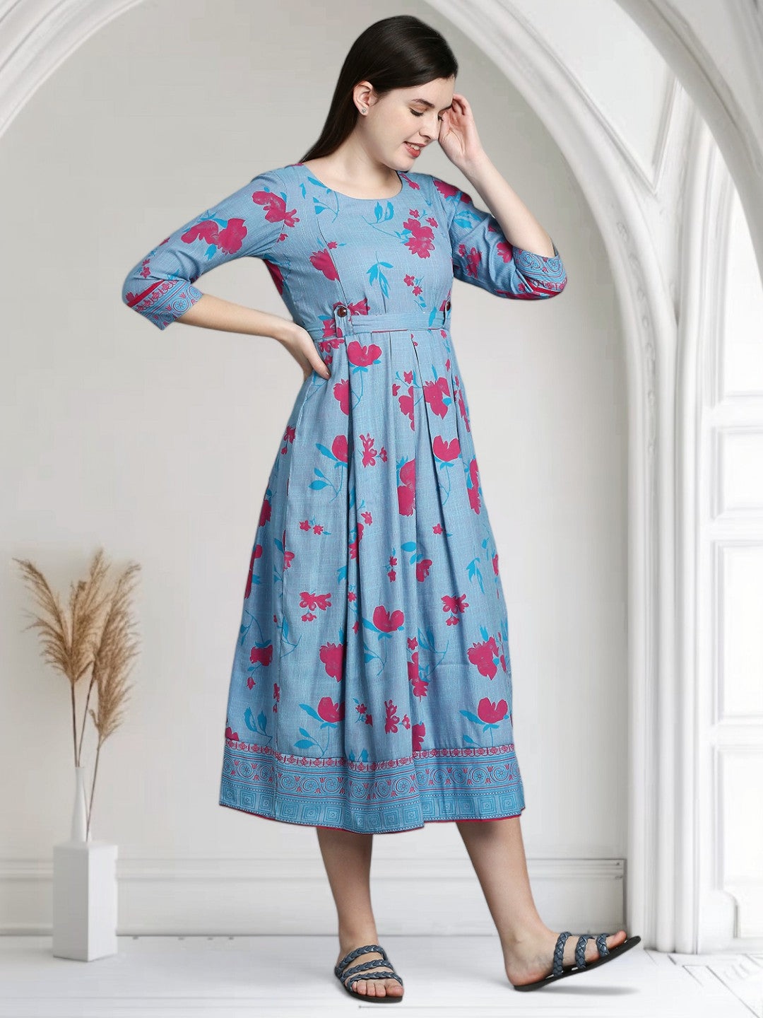 STYLISH PREGNANCY FLARED KURTA FOR NURSING