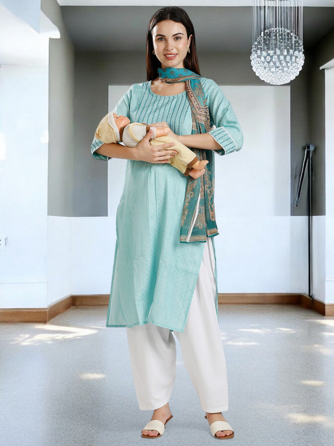 GRACEFUL ETHNIC FEEDING KURTA SET FOR MOTHER