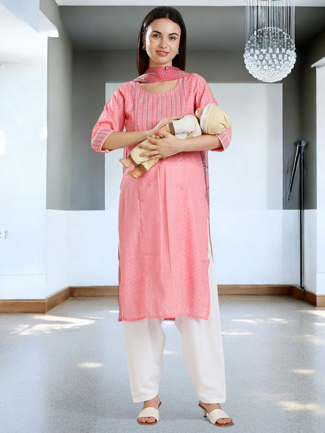 GRACEFUL ETHNIC PREGNANCY KURTA SET FOR MOTHER