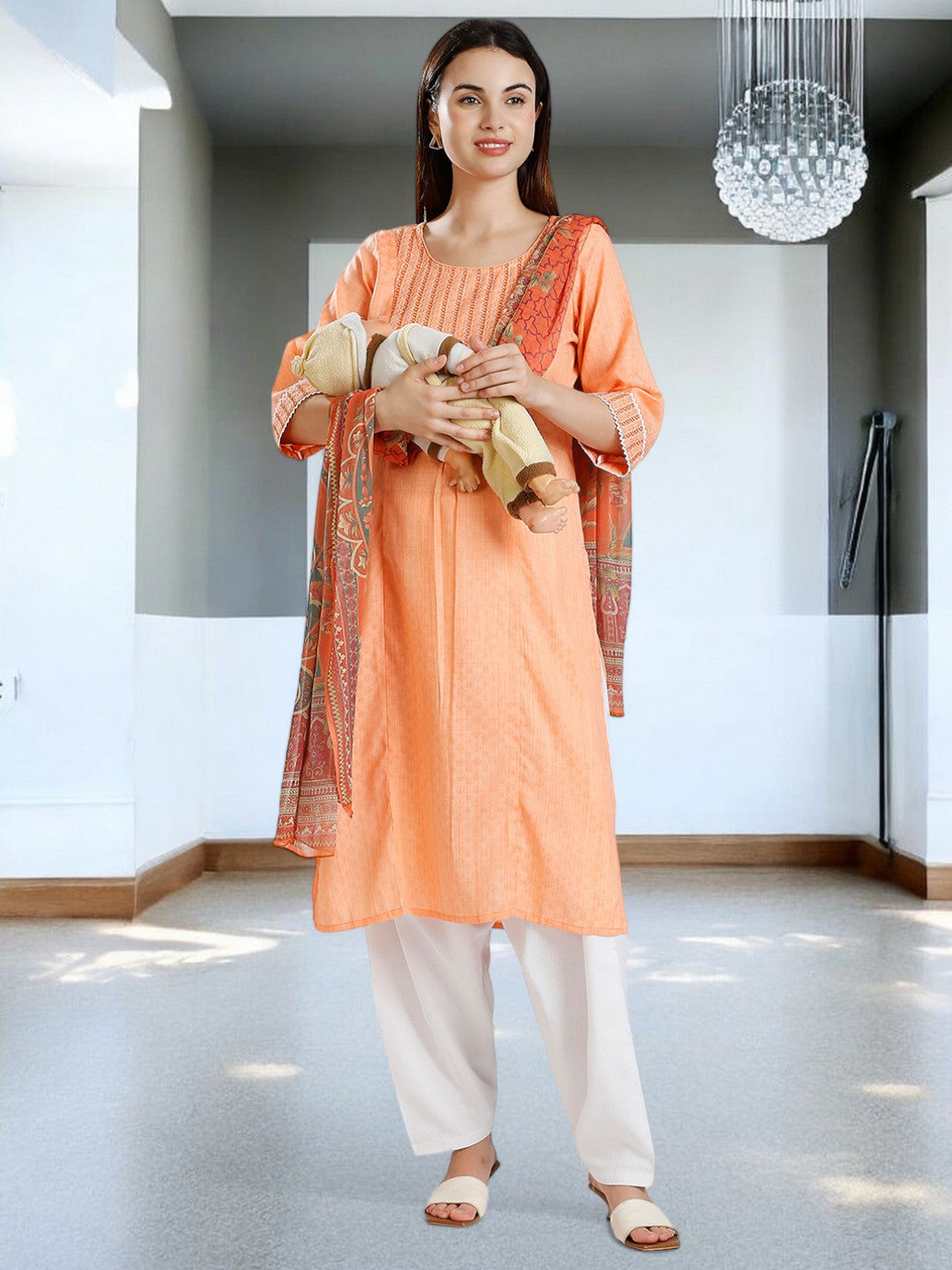 GRACEFUL ETHNIC NURSING KURTA SET FOR MOTHER