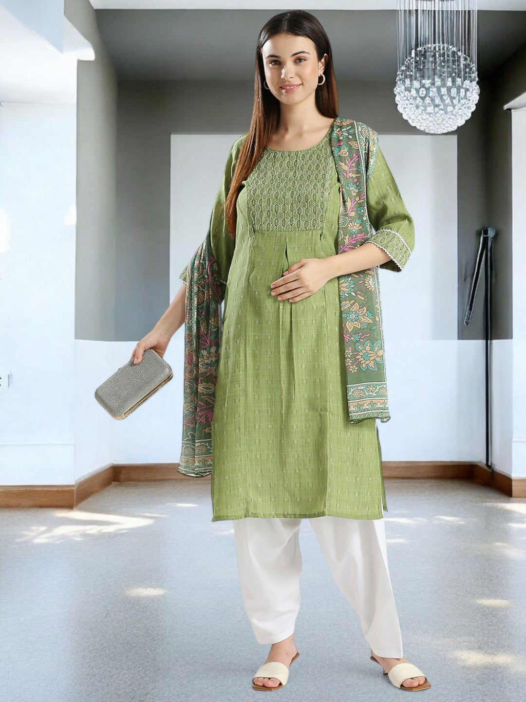 ETHNIC MATERNITY KURTA PANT WITH DUPATTA