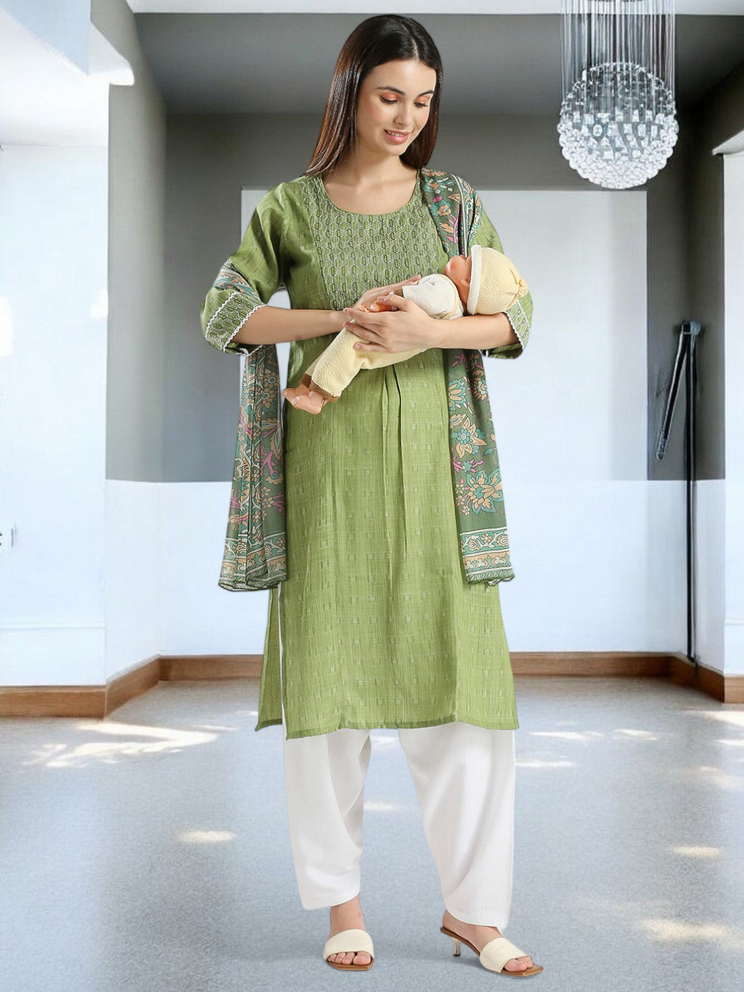 ETHNIC MATERNITY KURTA PANT WITH DUPATTA