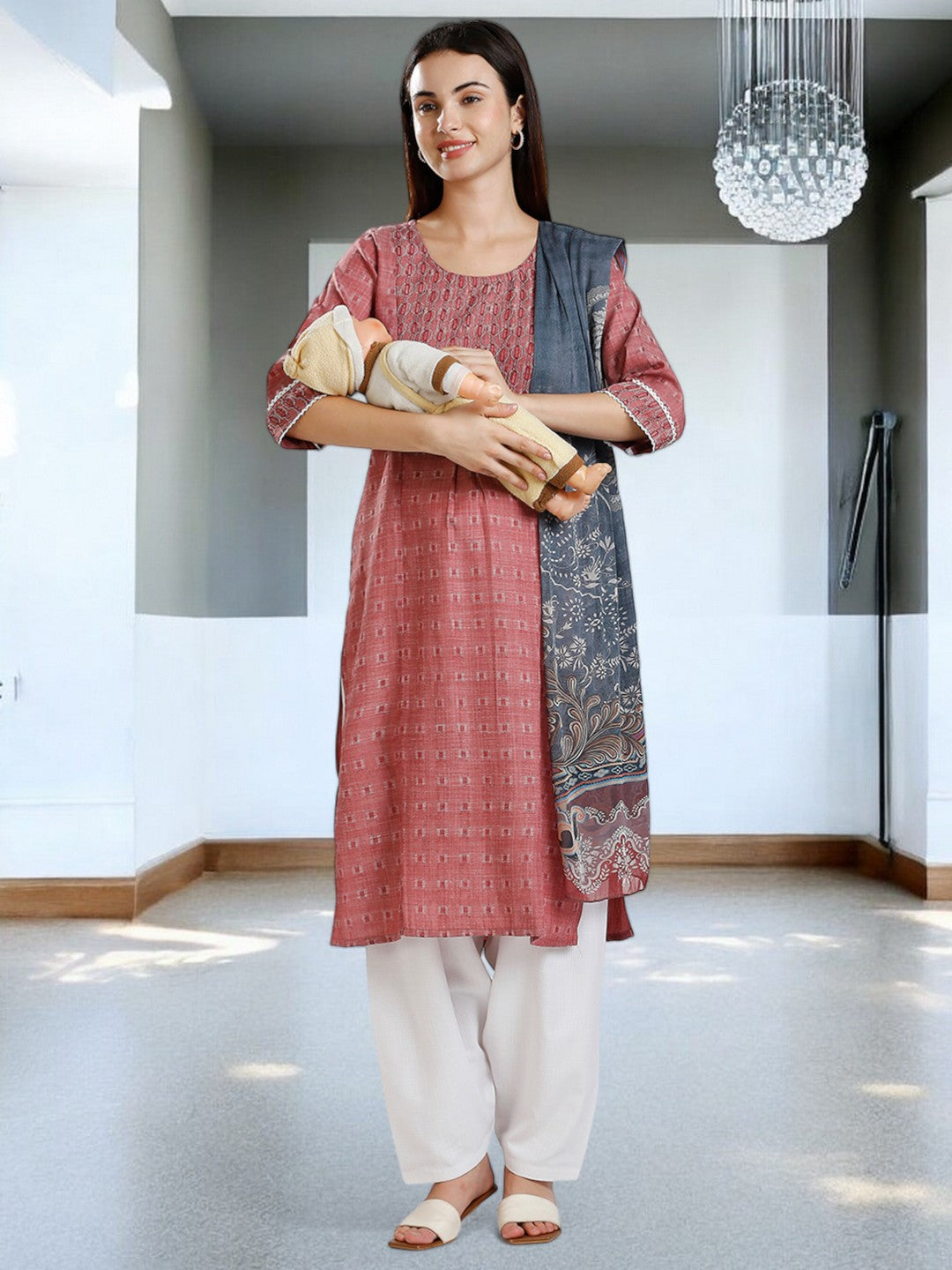 ETHNIC FEEDING KURTA PANT WITH DUPATTA