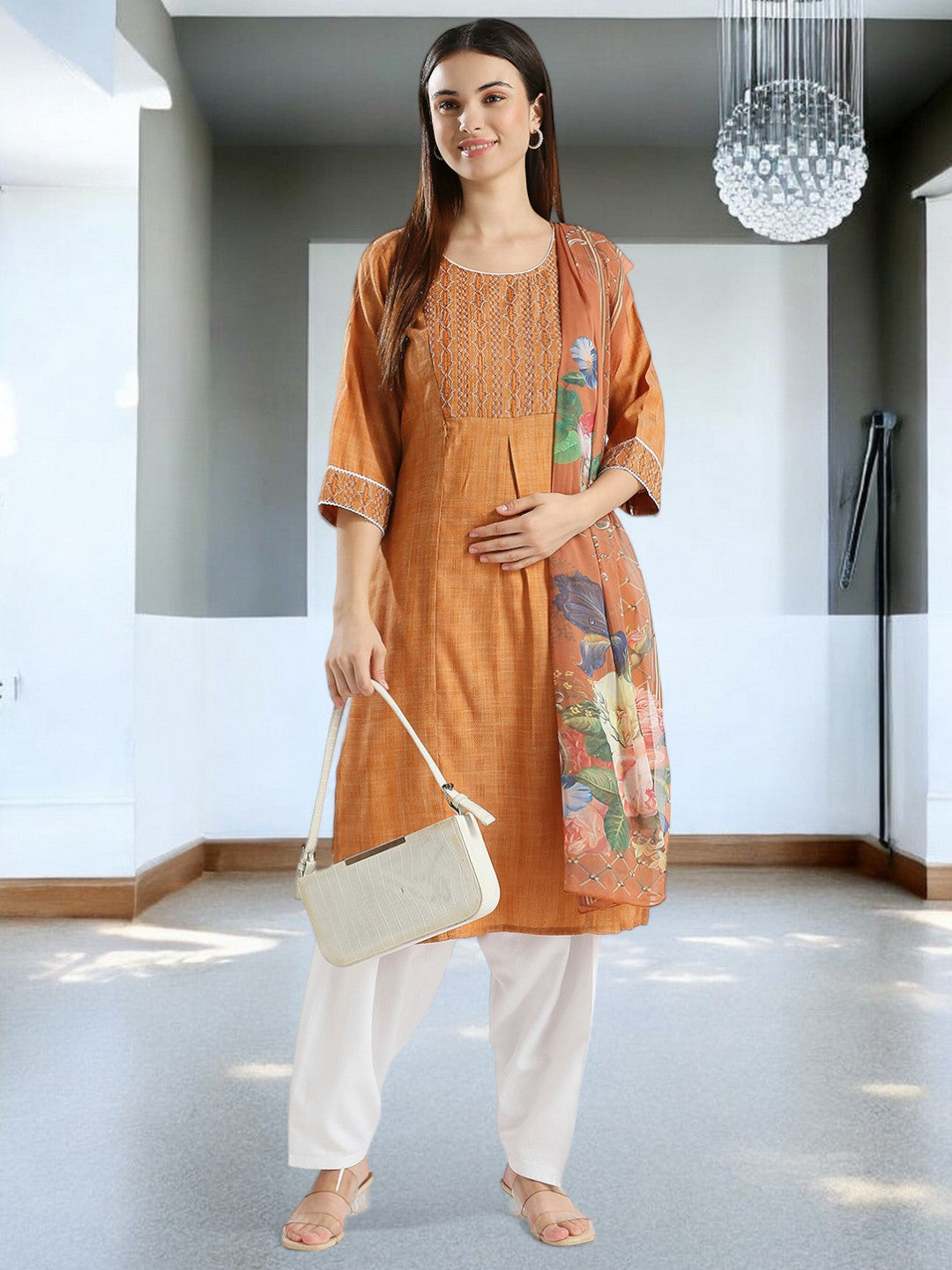 ETHNIC MATERNITY KURTA PANT SET FOR WOMEN