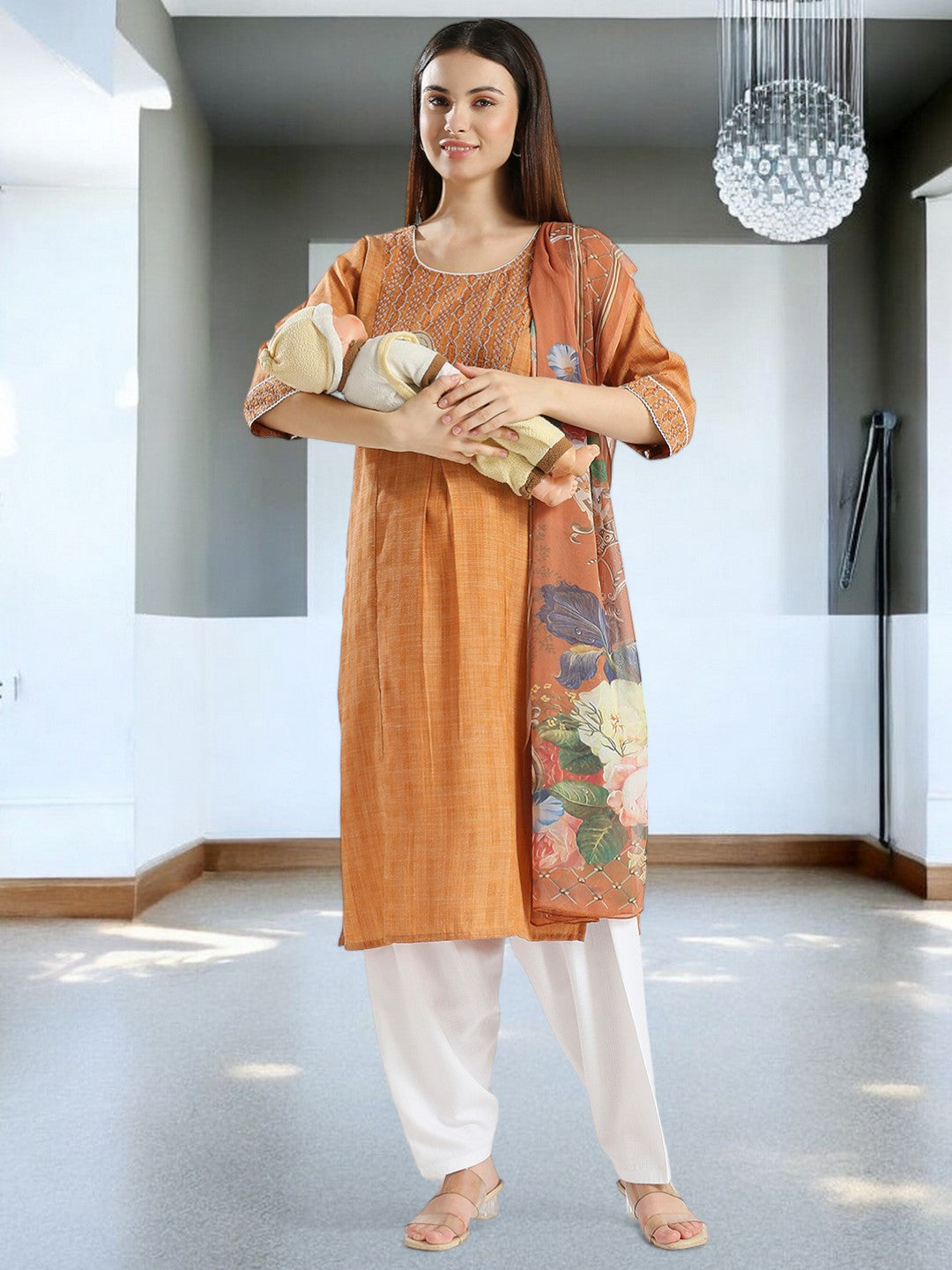 ETHNIC MATERNITY KURTA PANT SET FOR WOMEN