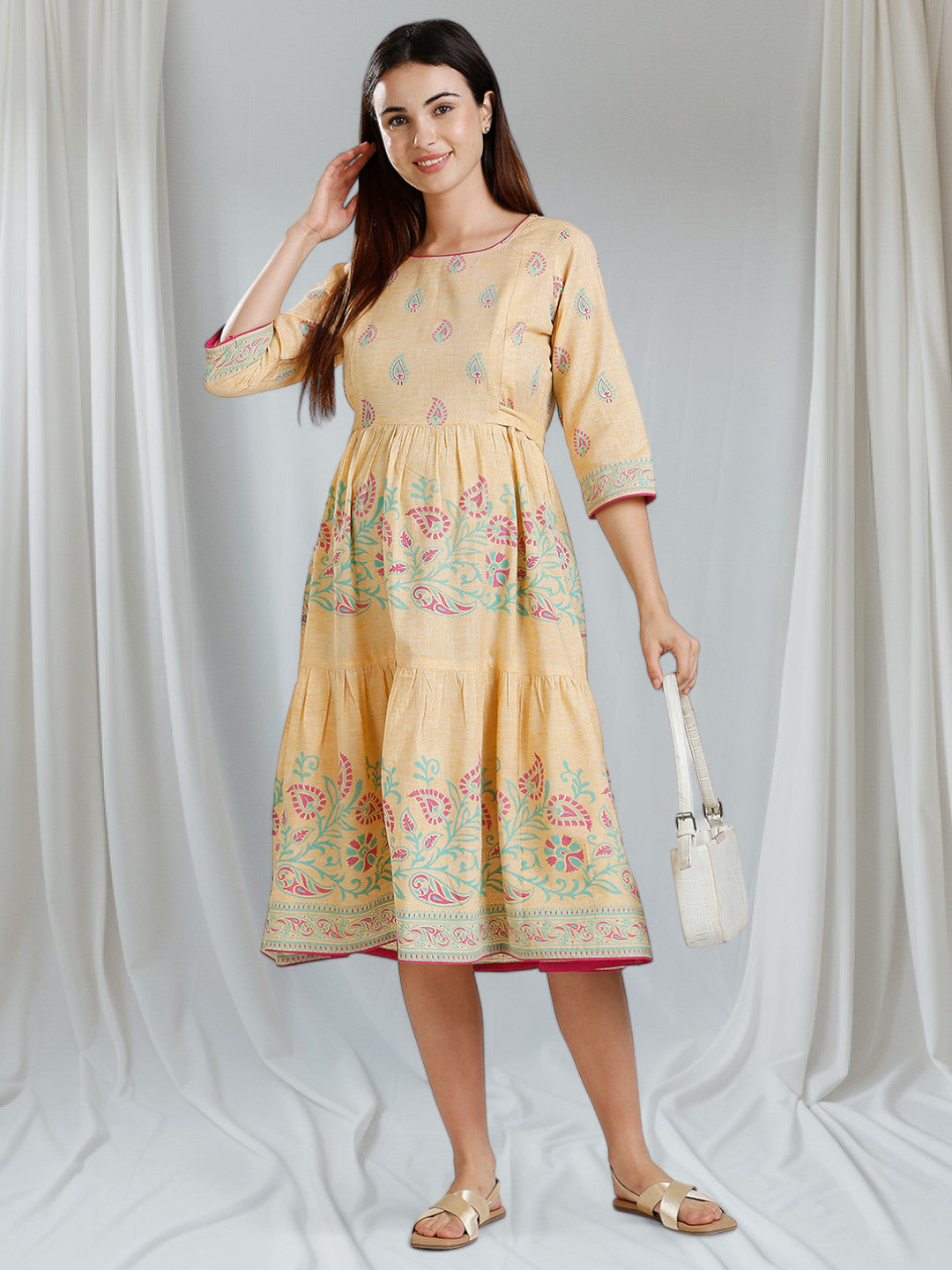 COZY MATERNITY FLARED KURTA WITH NURSING ZIPS