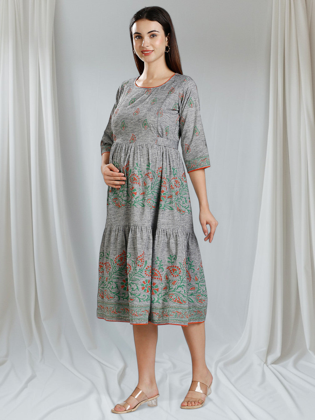 COZY PREGNANCY FLARED KURTA WITH NURSING ZIPS