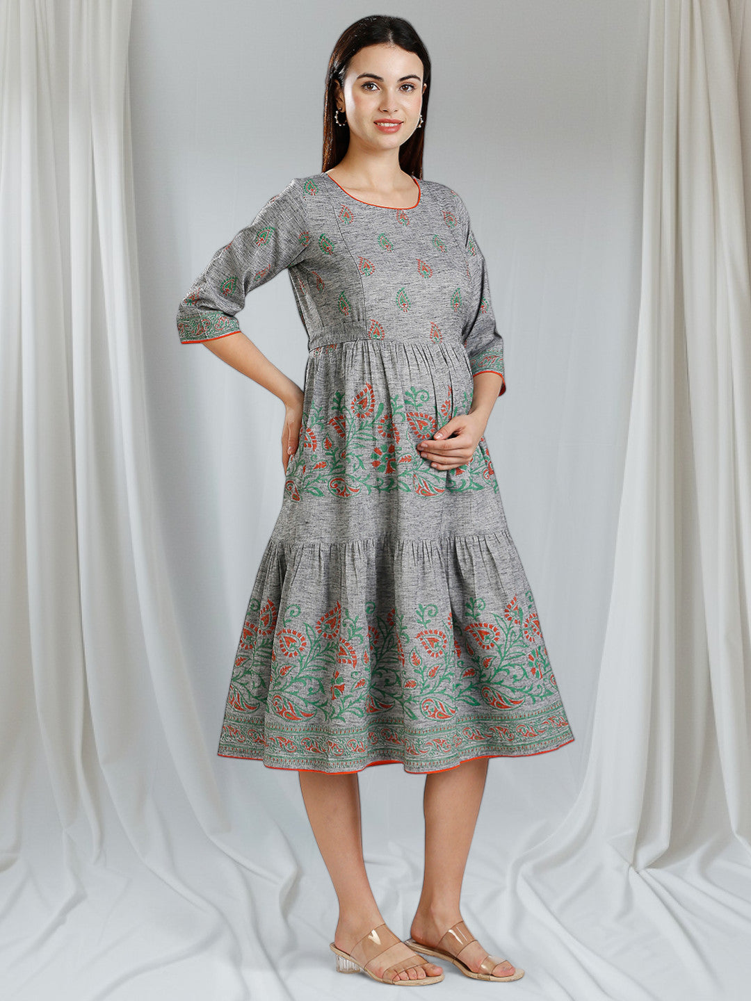 COZY PREGNANCY FLARED KURTA WITH NURSING ZIPS