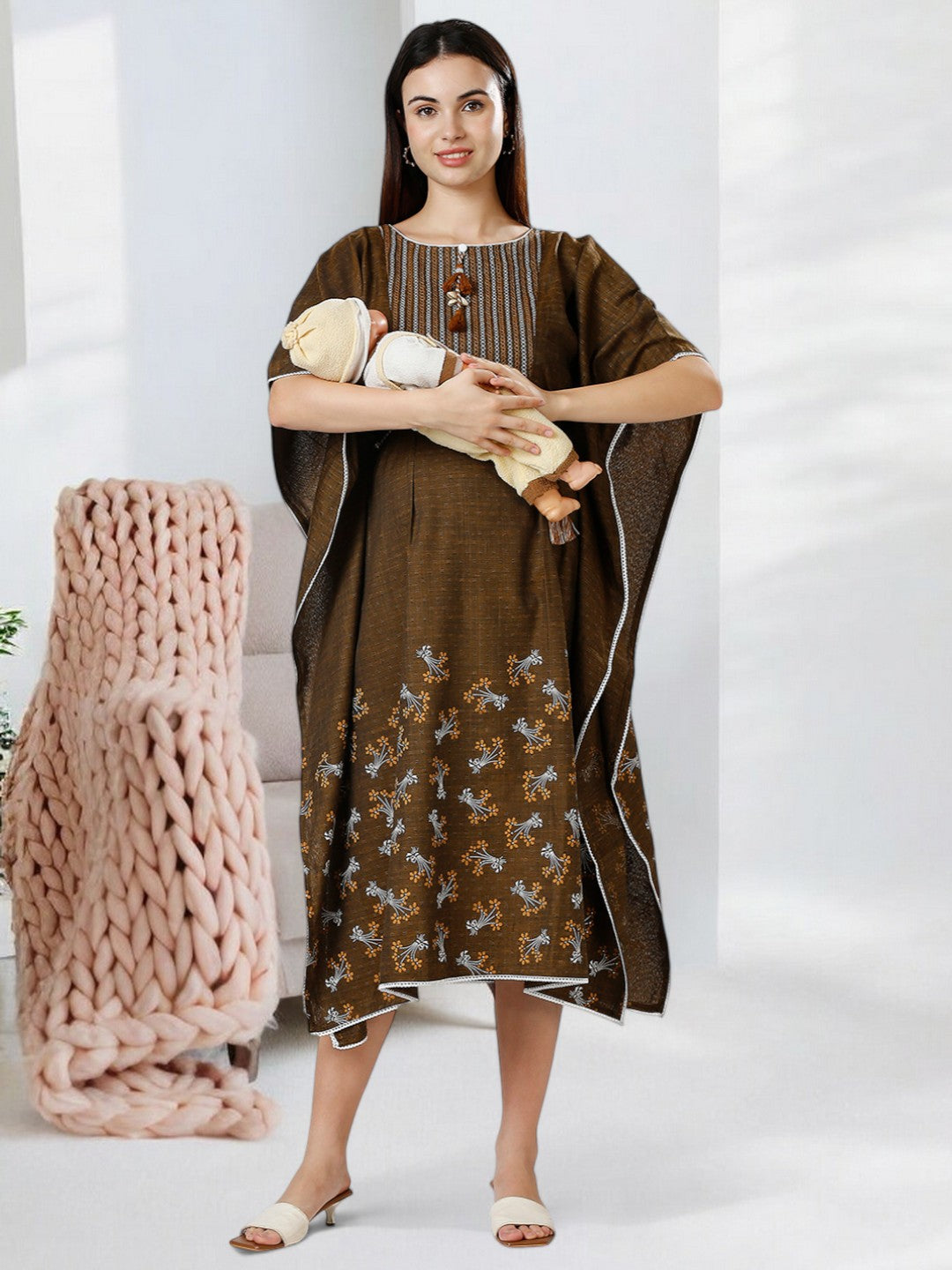 STYLISH BREASTFEEDING KAFTAN FOR MOTHER WITH ZIPPERS