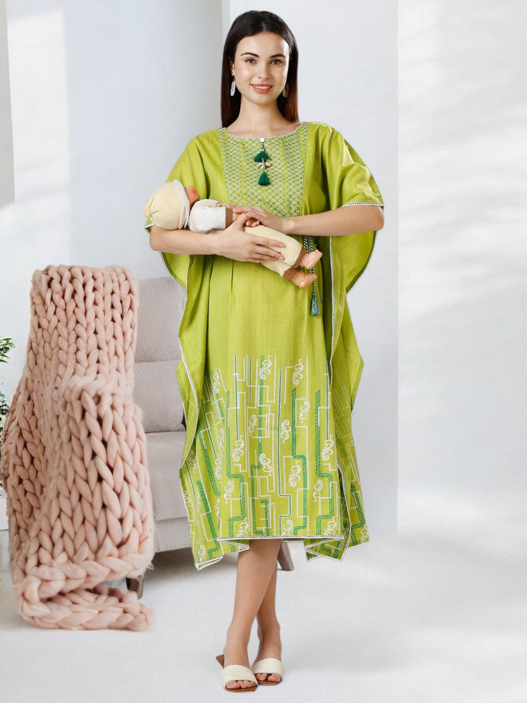 STYLISH NURSING KAFTAN FOR MOTHER WITH ZIPPERS