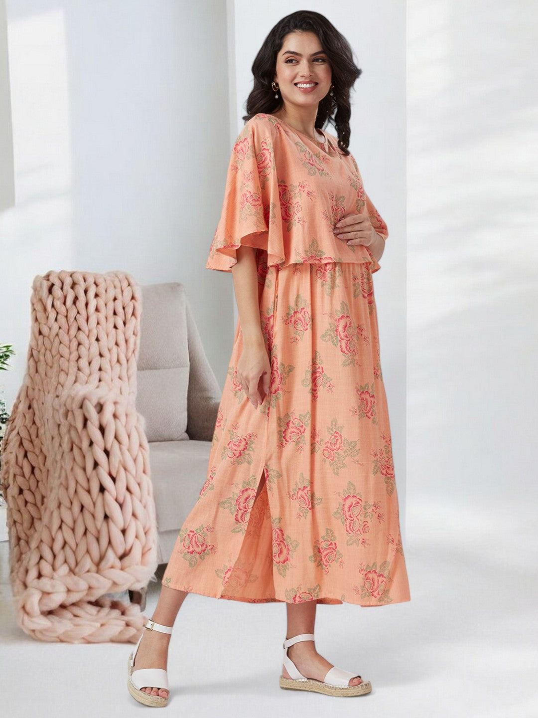 CLASSIC NURSING PONCHO GOWN WITH ATTACHED COVER