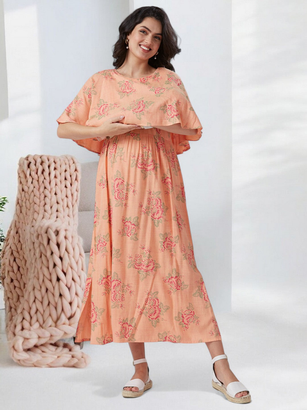 CLASSIC NURSING PONCHO GOWN WITH ATTACHED COVER