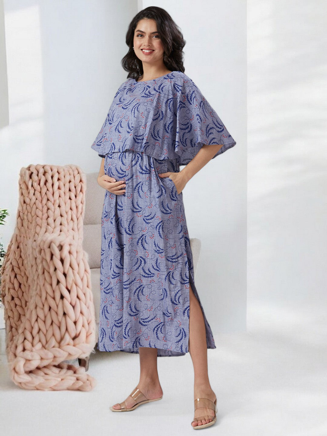 CLASSIC NURSING PONCHO GOWN WITH ATTACHED CAPE