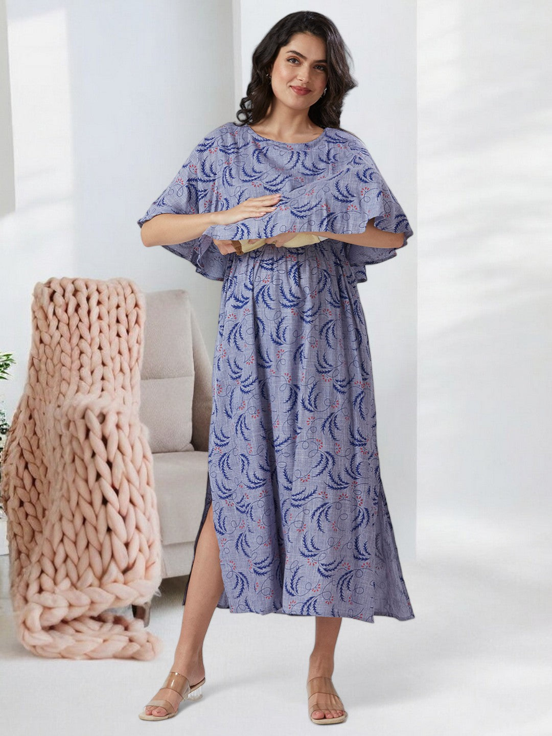 CLASSIC NURSING PONCHO GOWN WITH ATTACHED CAPE