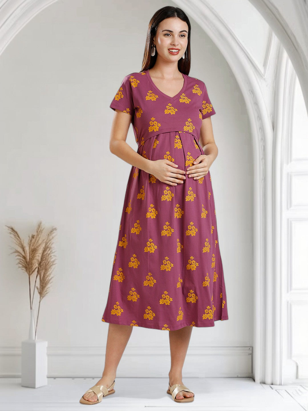 ELEGANT MATERNITY ZIPLESS DRESS FOR MOTHER