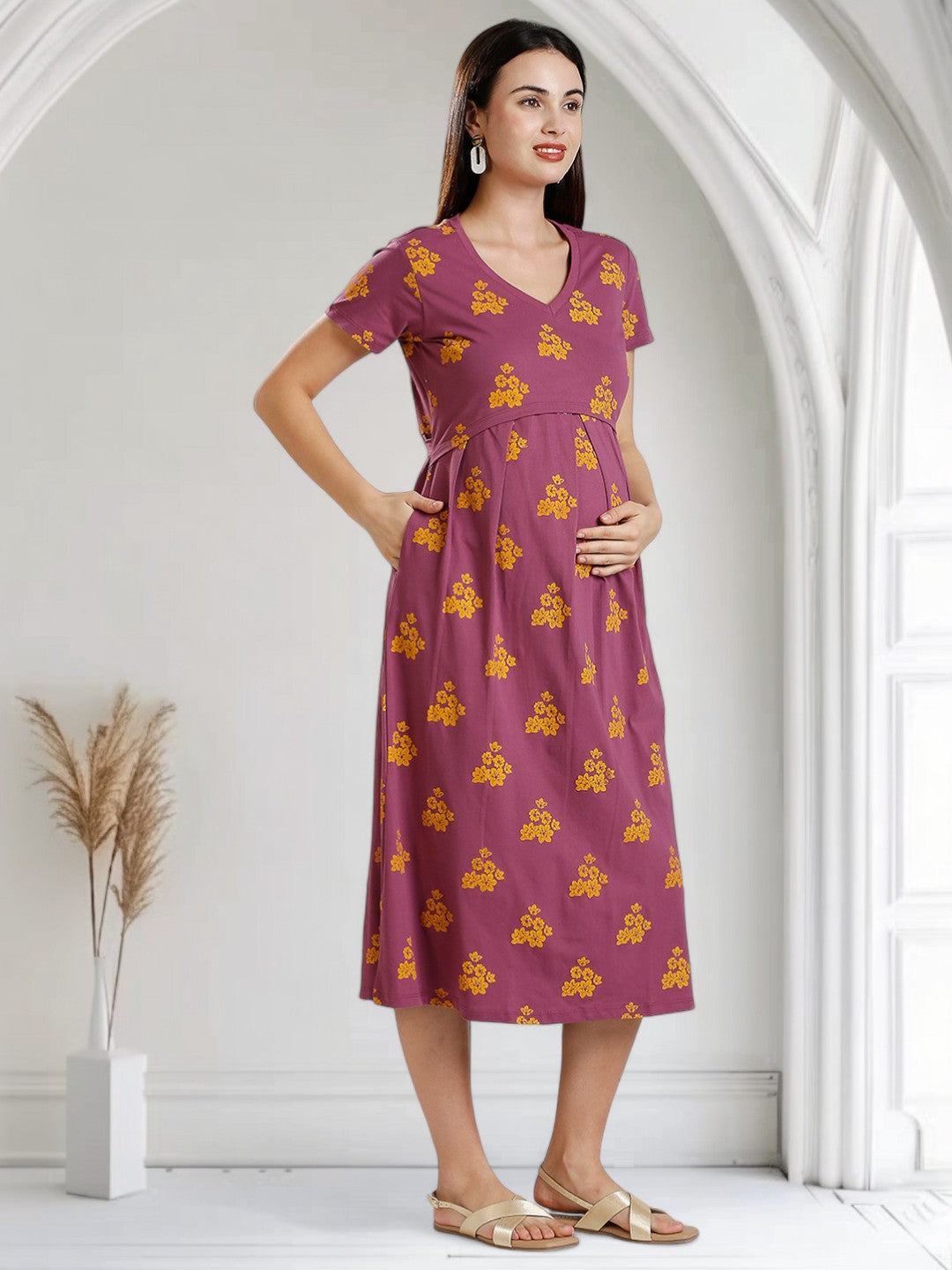 ELEGANT MATERNITY ZIPLESS DRESS FOR MOTHER