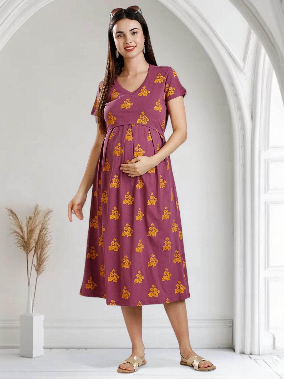 ELEGANT MATERNITY ZIPLESS DRESS FOR MOTHER