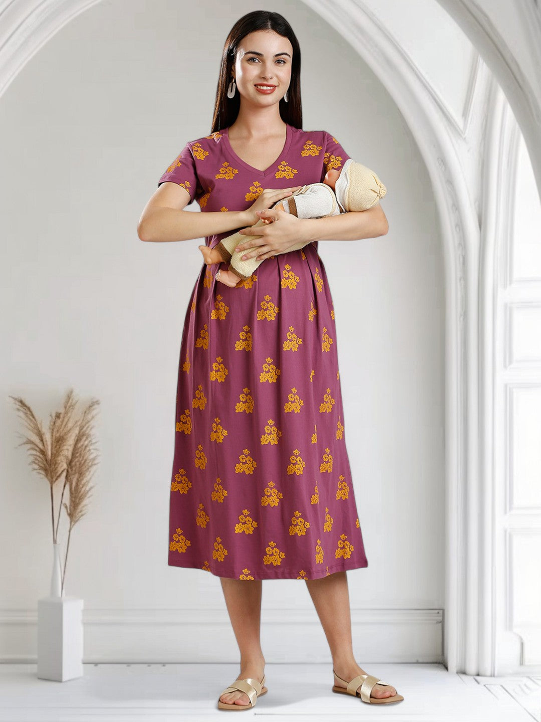 ELEGANT MATERNITY ZIPLESS DRESS FOR MOTHER