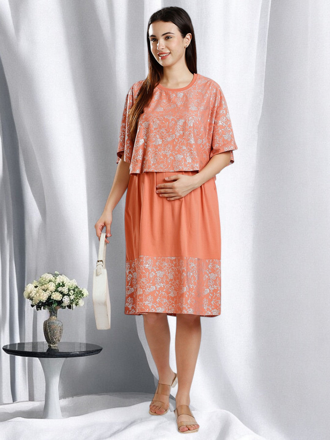 ON-TREND MATERNITY DRESS WITH ATTACHED CAPE COVER