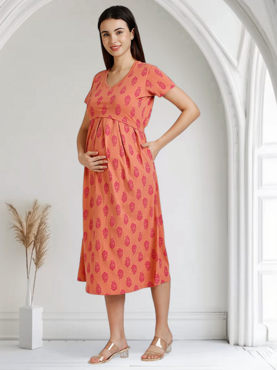 ELEGANT FEEDING ZIPLESS DRESS FOR MOTHER