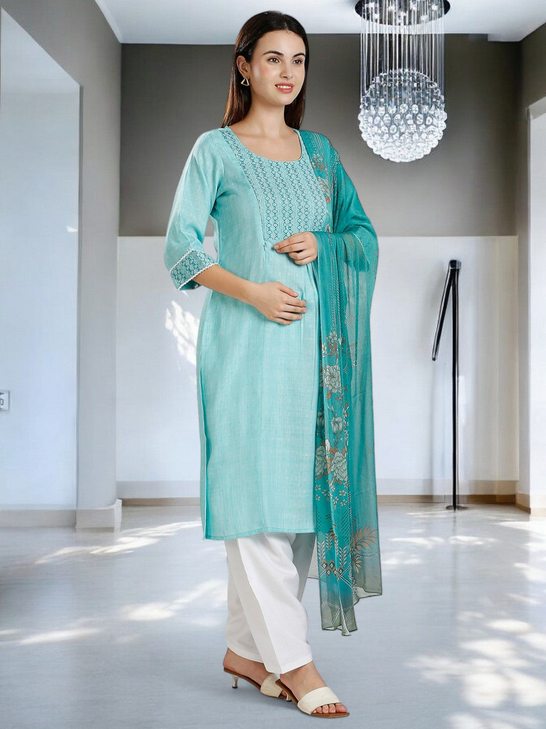 CLASSIC ETHNIC PREGNANCY KURTA SET FOR WOMEN