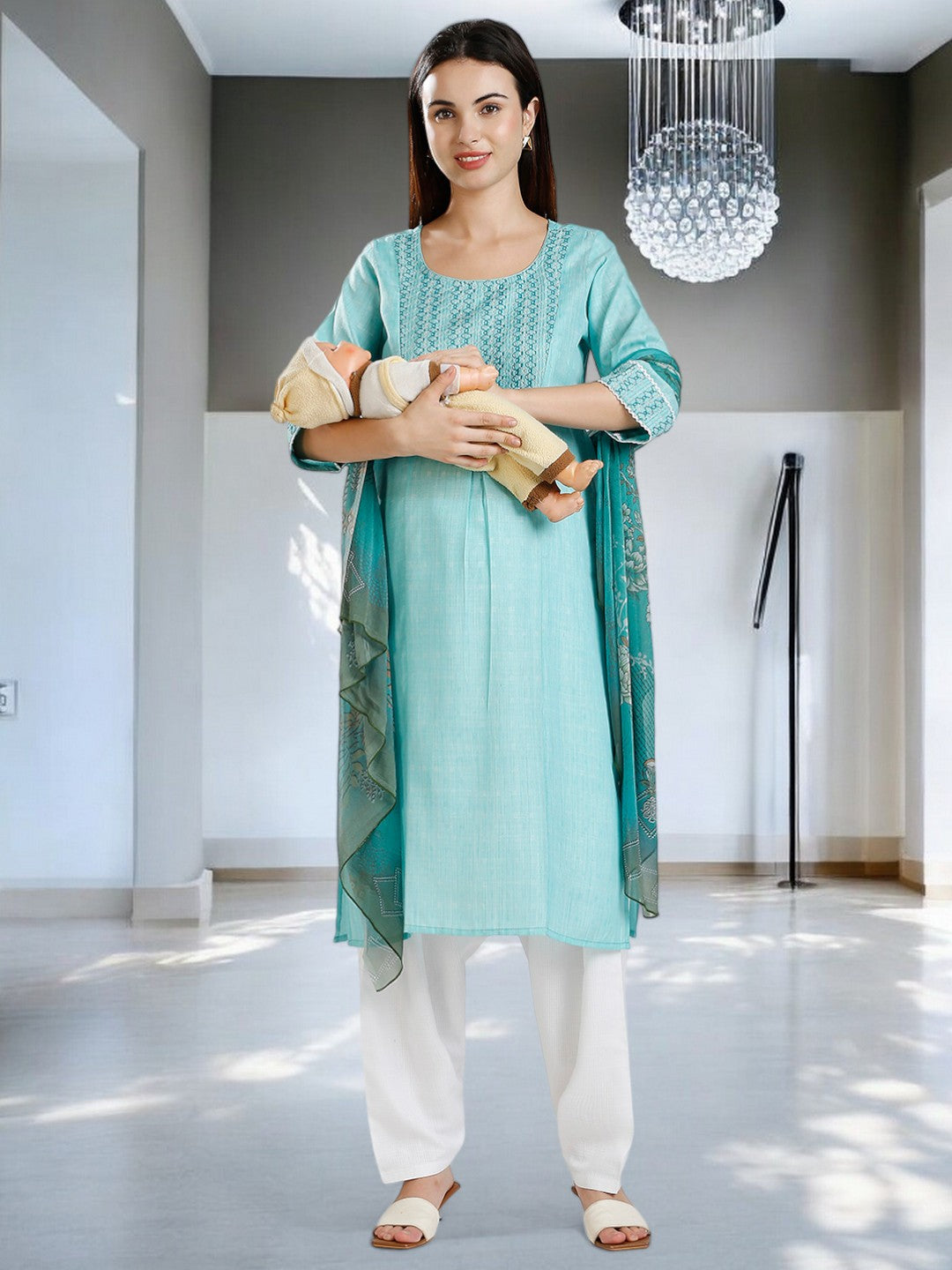 CLASSIC ETHNIC PREGNANCY KURTA SET FOR WOMEN