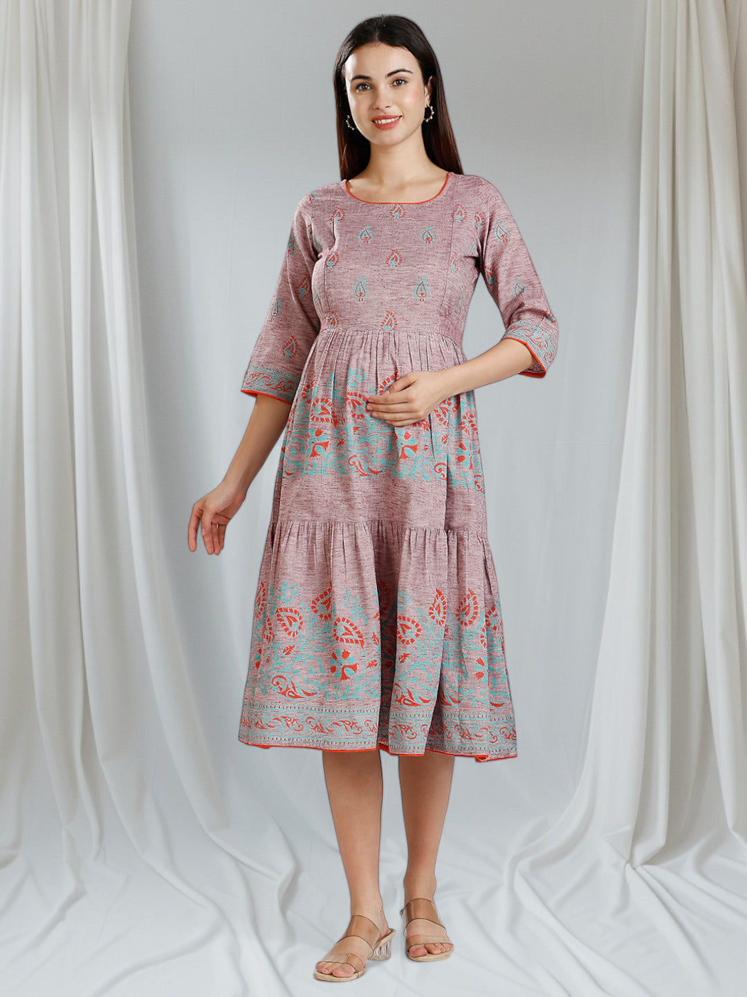 COZY FEEDING FLARED KURTA WITH NURSING ZIPS