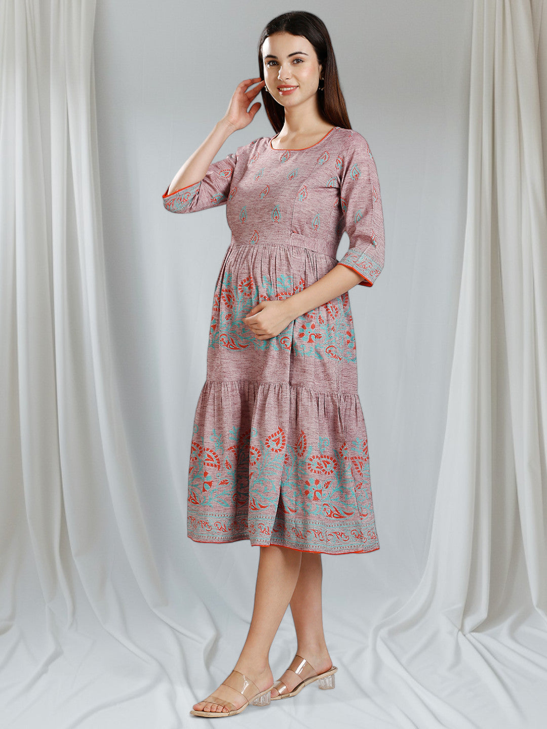 COZY FEEDING FLARED KURTA WITH NURSING ZIPS