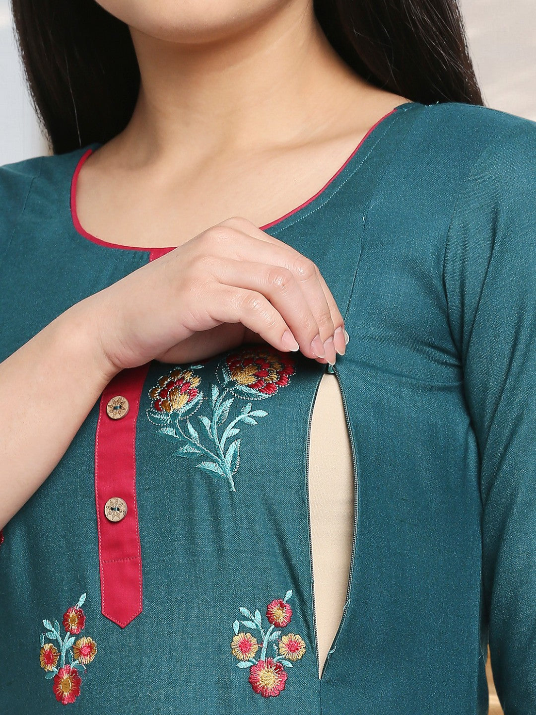 ETHNIC EMBROIDERED MATERNITY STRAIGHT KURTA