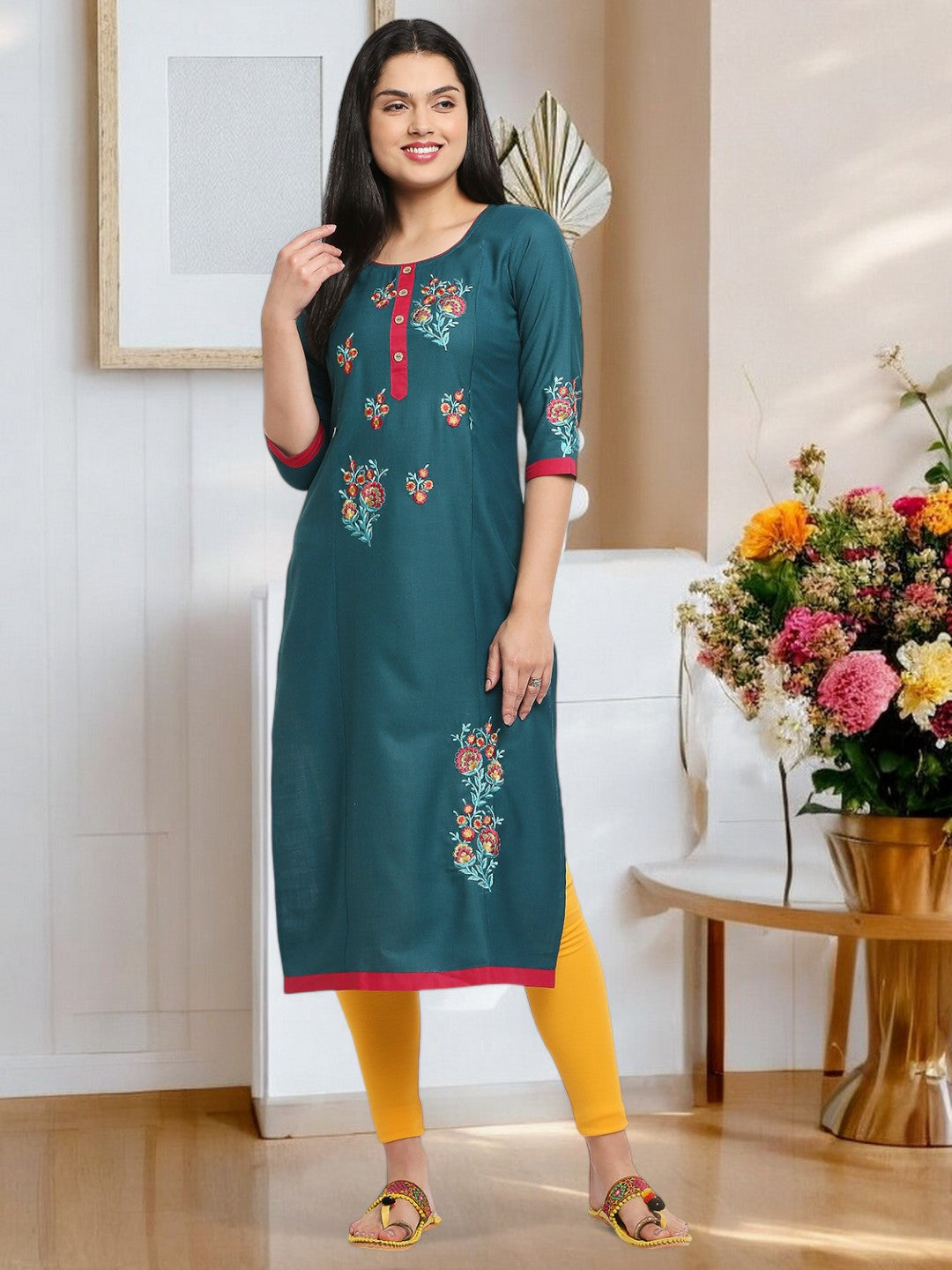 ETHNIC EMBROIDERED MATERNITY STRAIGHT KURTA
