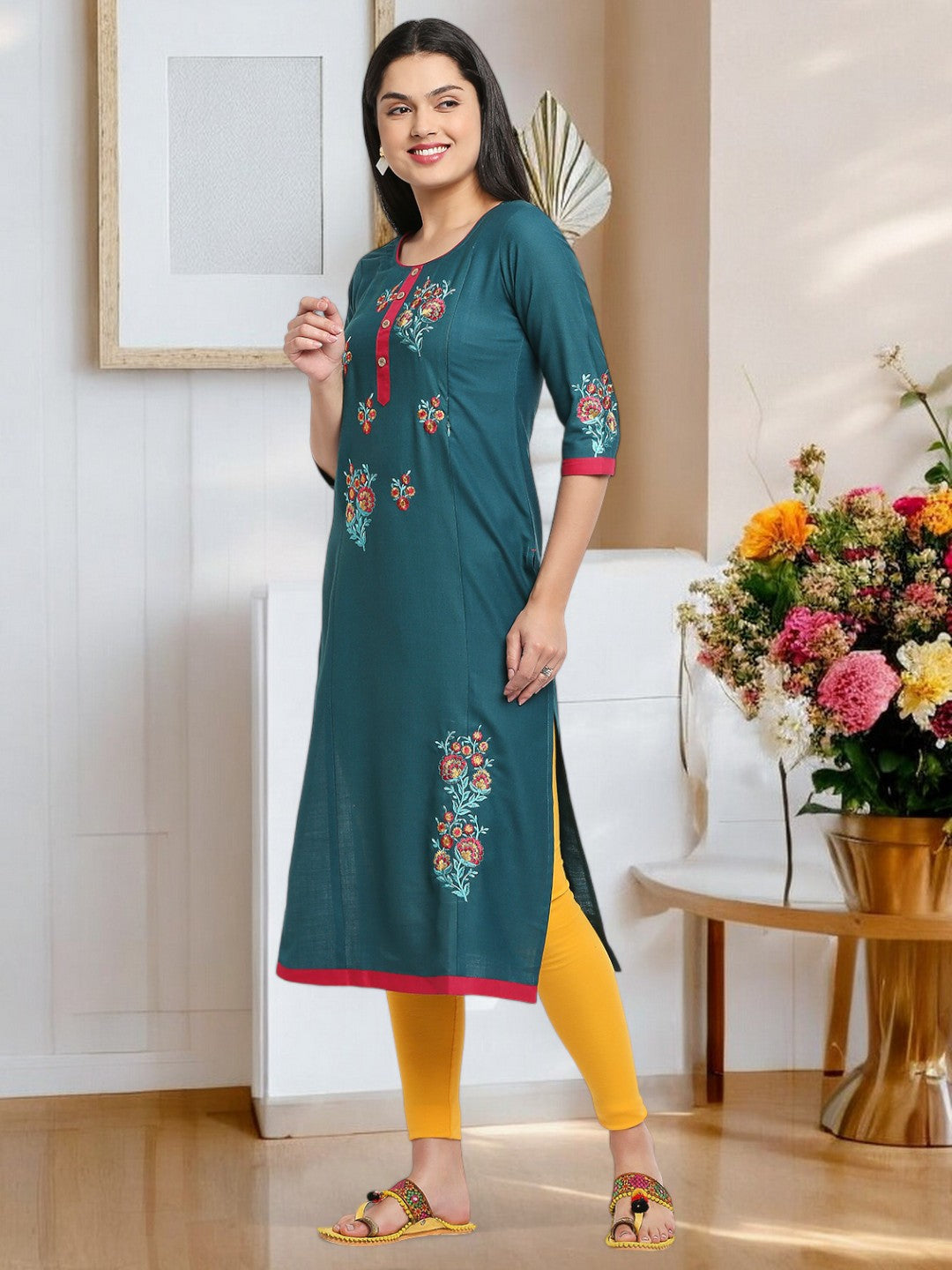 ETHNIC EMBROIDERED MATERNITY STRAIGHT KURTA